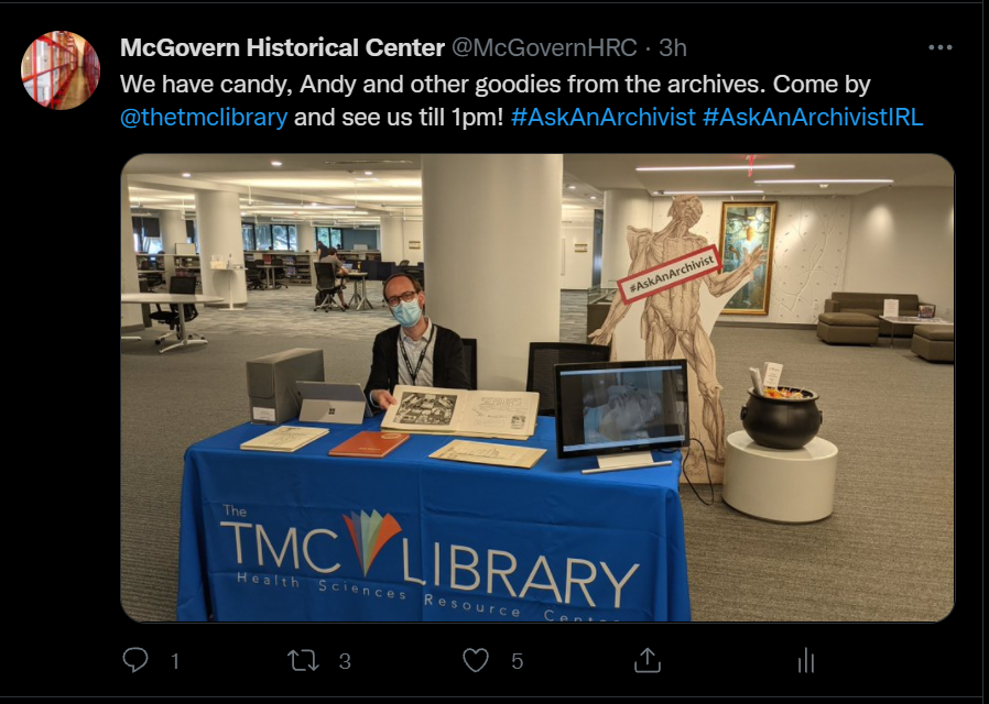 TMC Library Archivists invite #AskAnArhivist questions online and in real life.