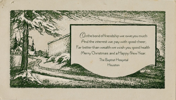 Baptist Hospital Christmas Card, 1928. MS249-14, MS 249 Lucile Baird papers, McGovern Historical Center, Texas Medical Center Library